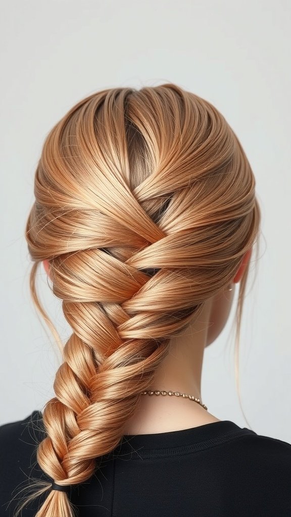 Back view of a person with metallic rose gold knotless braids