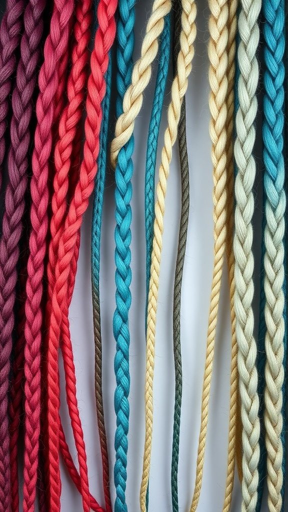Colorful braided strands in various shades, showcasing a vibrant palette for jumbo boho knotless braids.