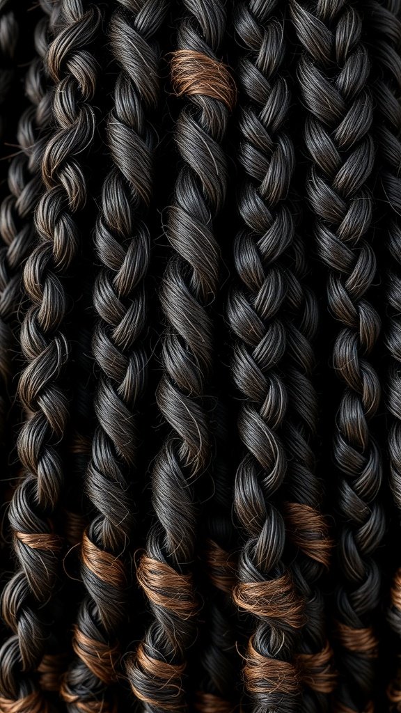 Close-up of short knotless braids with curly ends, showcasing a mix of textures.