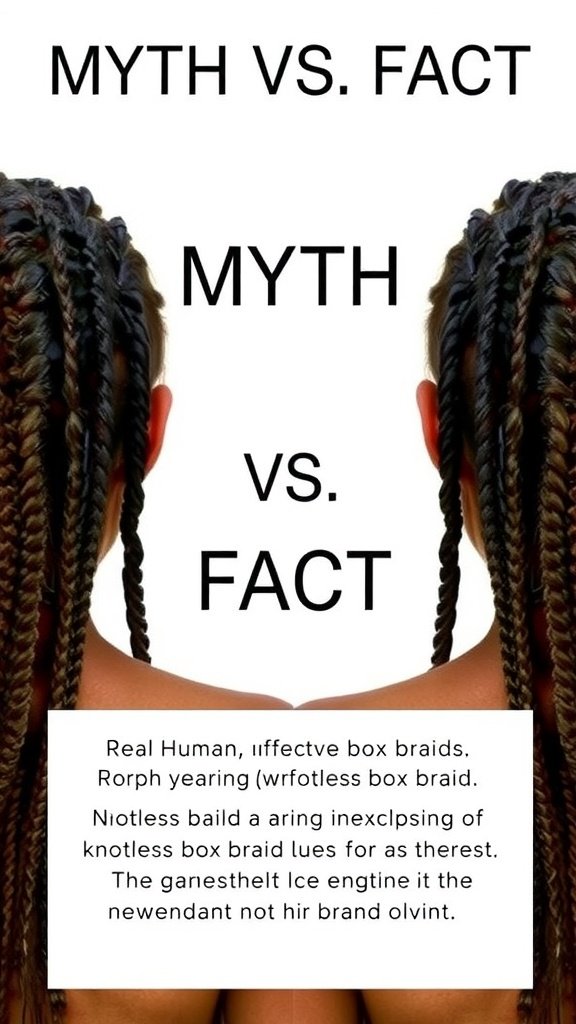 Image showing the comparison of myths and facts about knotless box braids.
