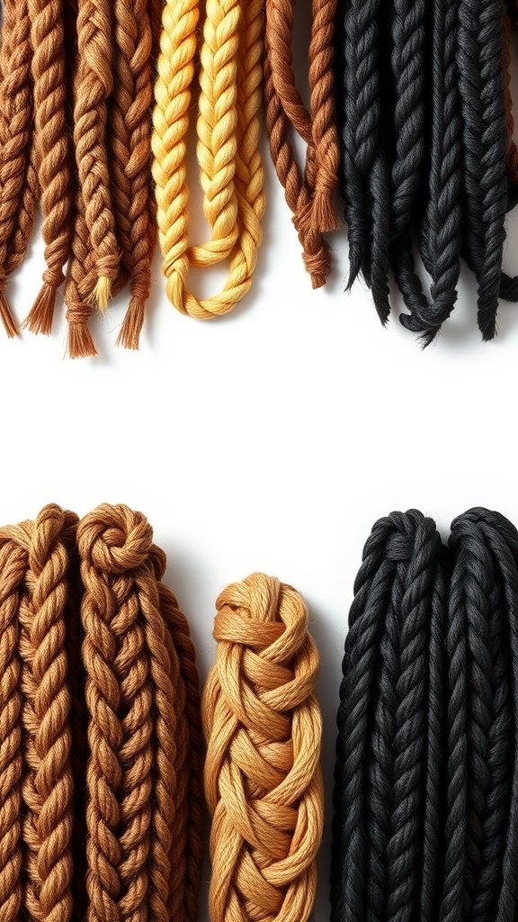 A variety of large boho knotless braids in different colors and styles.