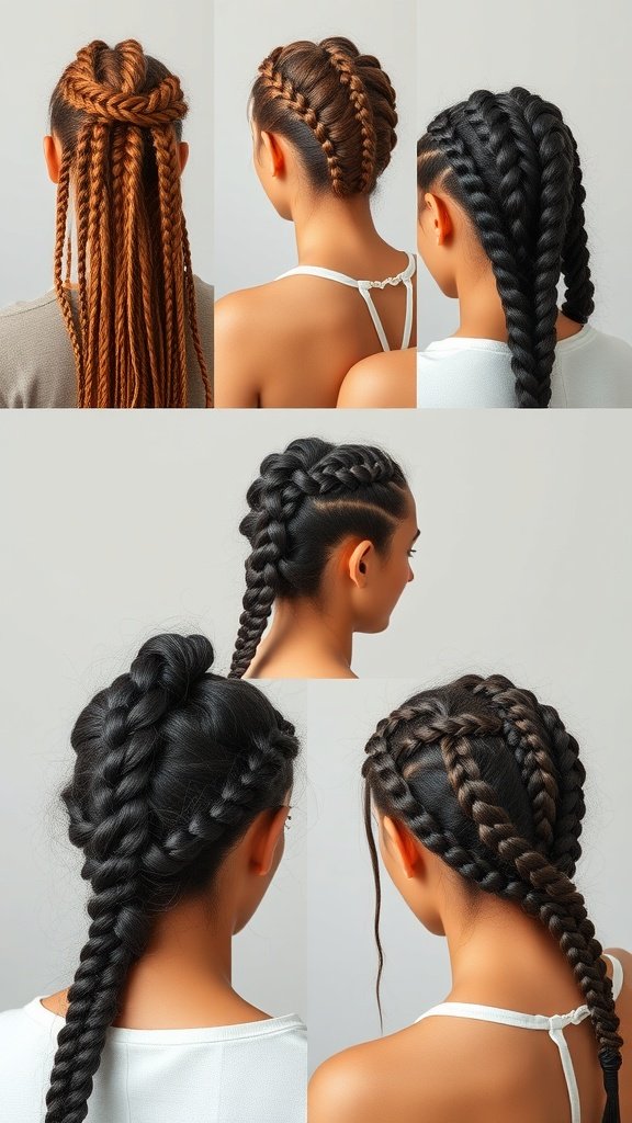 A collection of various knotless braid styles showcasing different lengths and patterns.