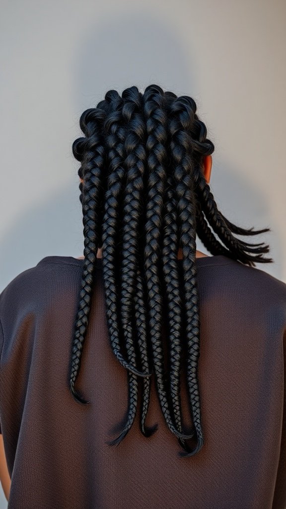 Back view of a person with short knotless box braids styled neatly.