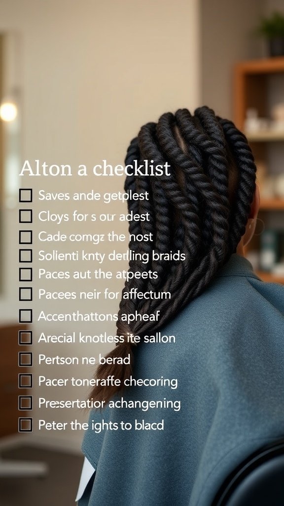 A checklist for preparing for a hair appointment, focusing on knotless braids.