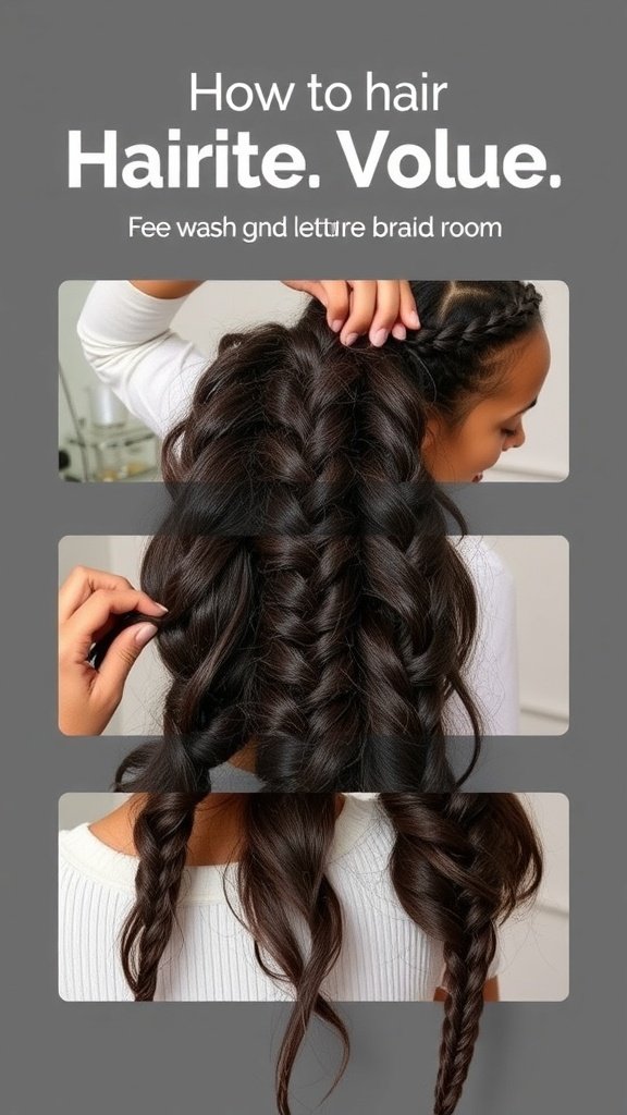 A step-by-step guide on preparing hair for braiding, showcasing various stages of the braiding process.