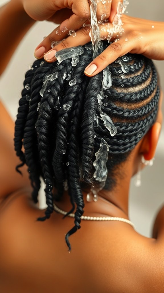 A close-up of a person washing their hair, preparing for knotless braids.