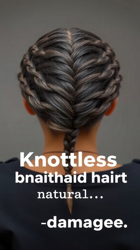 A close-up view of a person's back with stylish knotless braids, showcasing a neat and protective hairstyle.