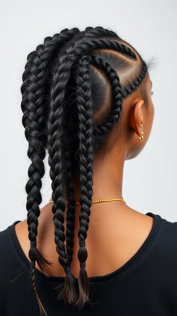 A close-up view of short knotless braids styled with curly ends, showcasing a neat and trendy protective hairstyle.