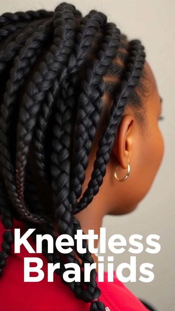 Close-up of a woman with stylish knotless braids