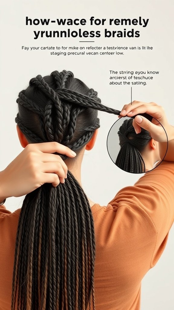 A person carefully removing xs knotless braids from their hair, showcasing a gentle approach to hair care.