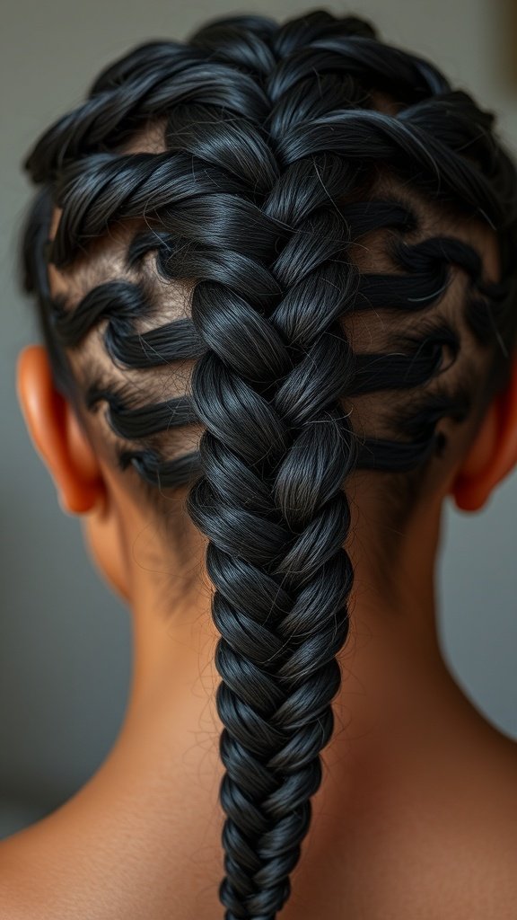 Back view of a person with beautifully styled knotless braids.