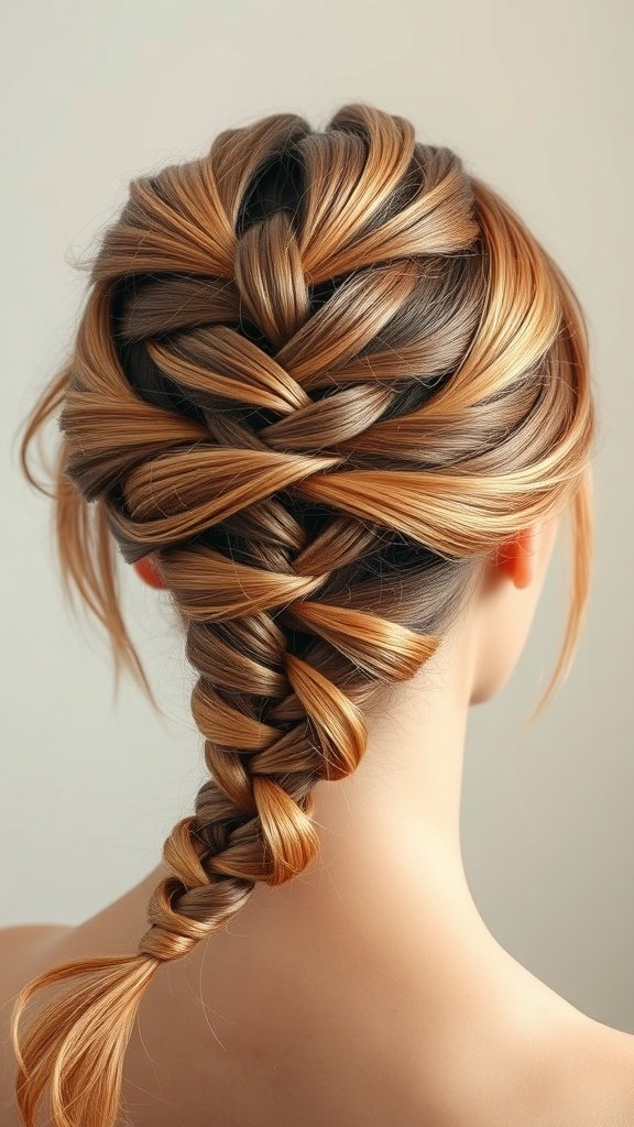 A close-up view of rose gold knotless braids styled elegantly.