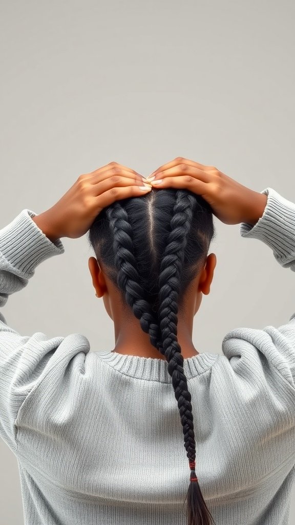 A person with medium knotless box braids, showing a back view of the hairstyle.