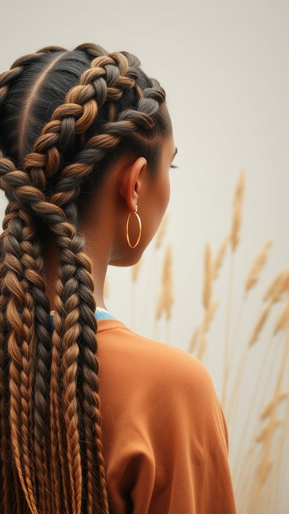 A woman with jumbo boho knotless braids, showcasing a stylish hairstyle.
