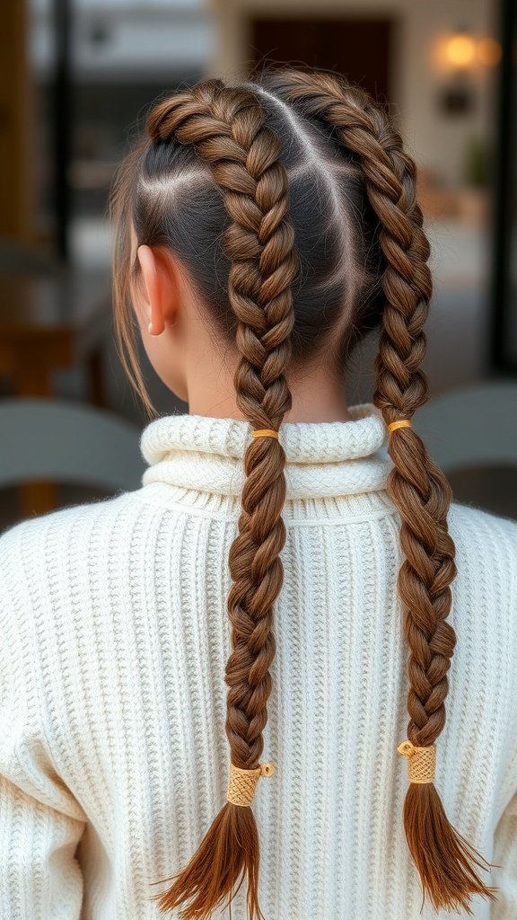 A person with two short bohemian knotless braids styled neatly.