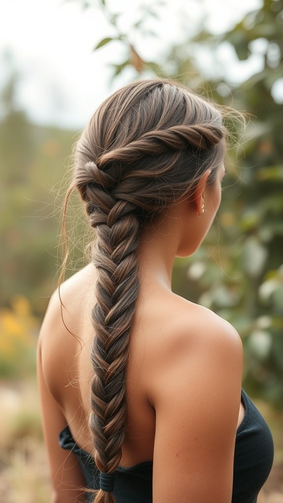 A woman with side-swept knotless braids, showcasing an elegant hairstyle.