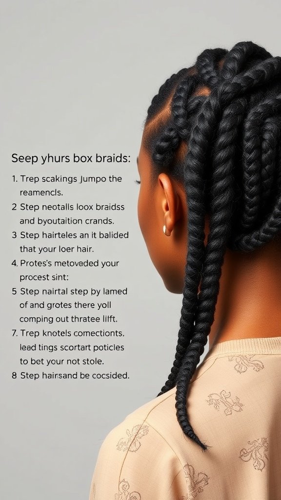 Step-by-step guide for creating jumbo knotless box braids.
