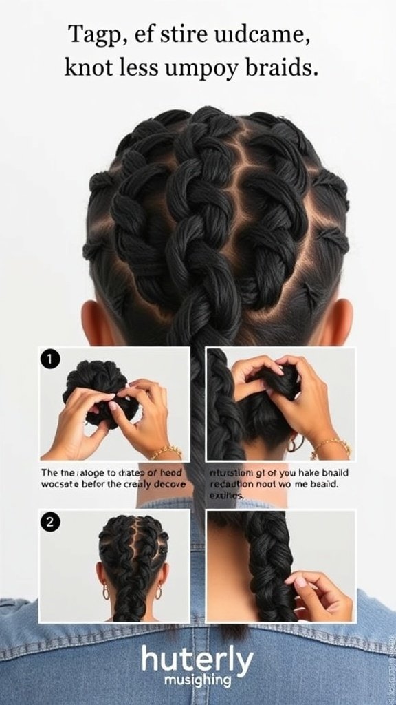 Step-by-step guide for creating big knotless box braids.