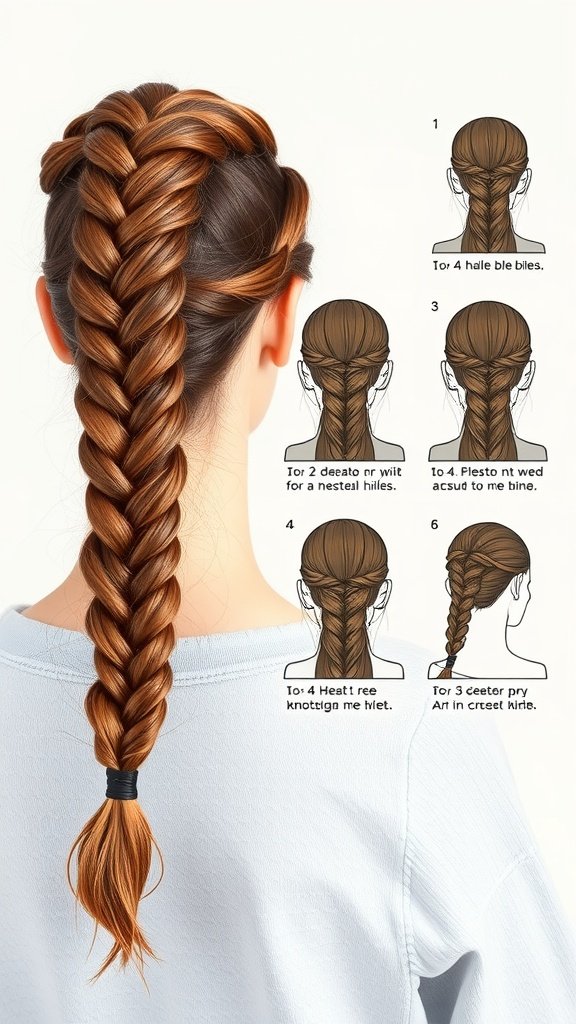 Step-by-step diagram for creating long knotless braids