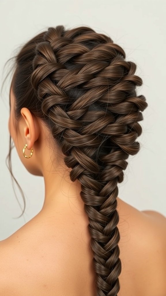 A close-up of a beautifully styled medium knotless braid, showcasing the intricate pattern and smooth finish.