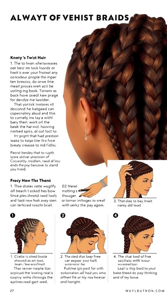 Step-by-step guide for knotless twist braids with detailed illustrations.