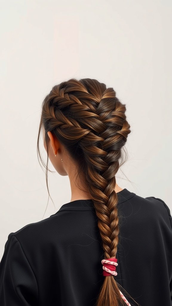 A woman with a stylish braided hairstyle featuring knotless braids and curly ends.