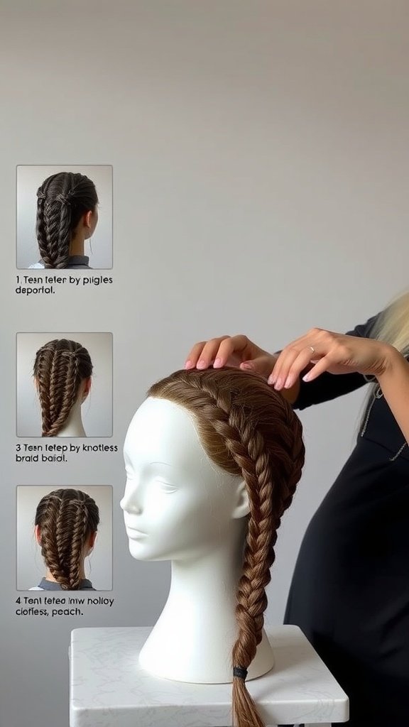 Step-by-step guide to medium boho knotless braids on a mannequin head