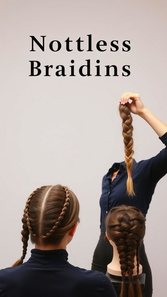 A step-by-step guide to knotless braiding technique, showcasing different styles and techniques.