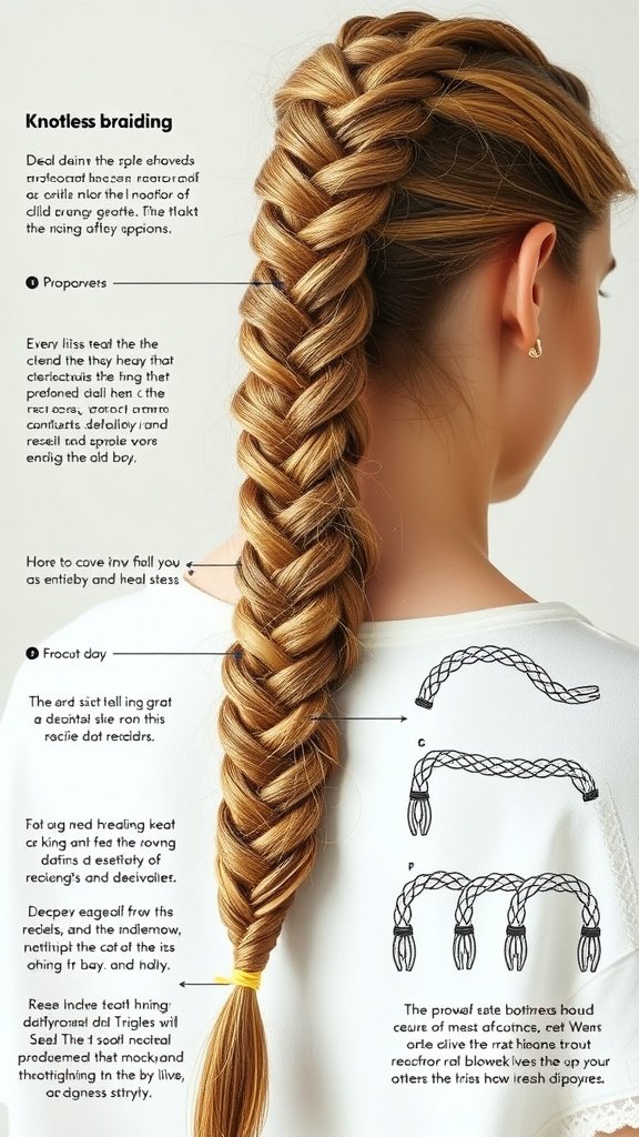 A detailed view of knotless braiding technique showcasing a smooth braid.