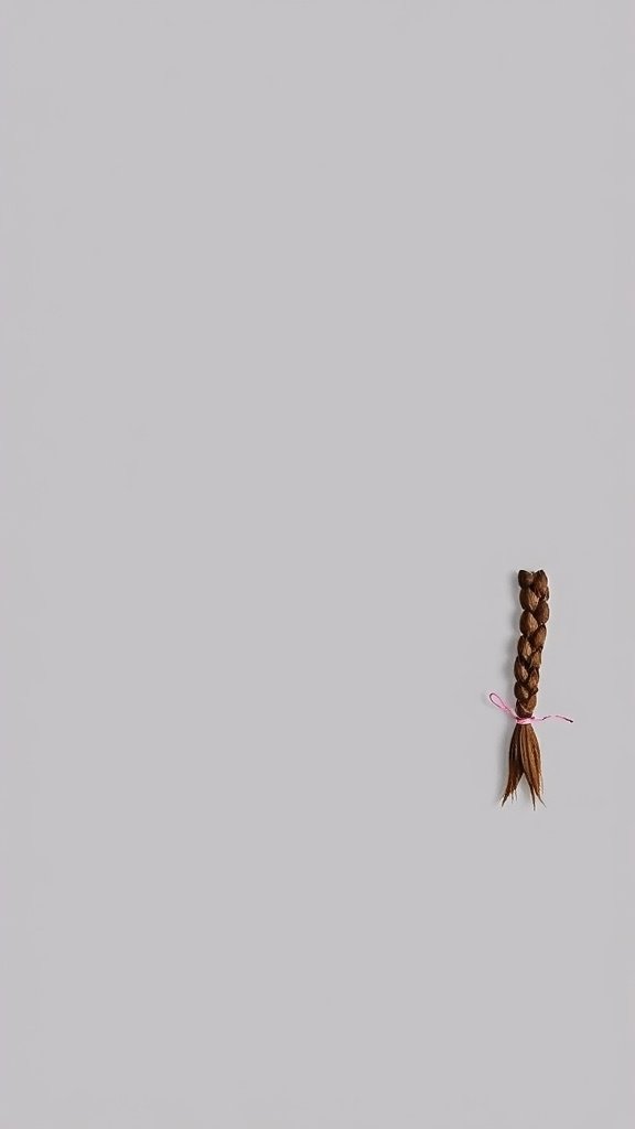 A neatly braided section of small knotless braids with a pink tie at the end.