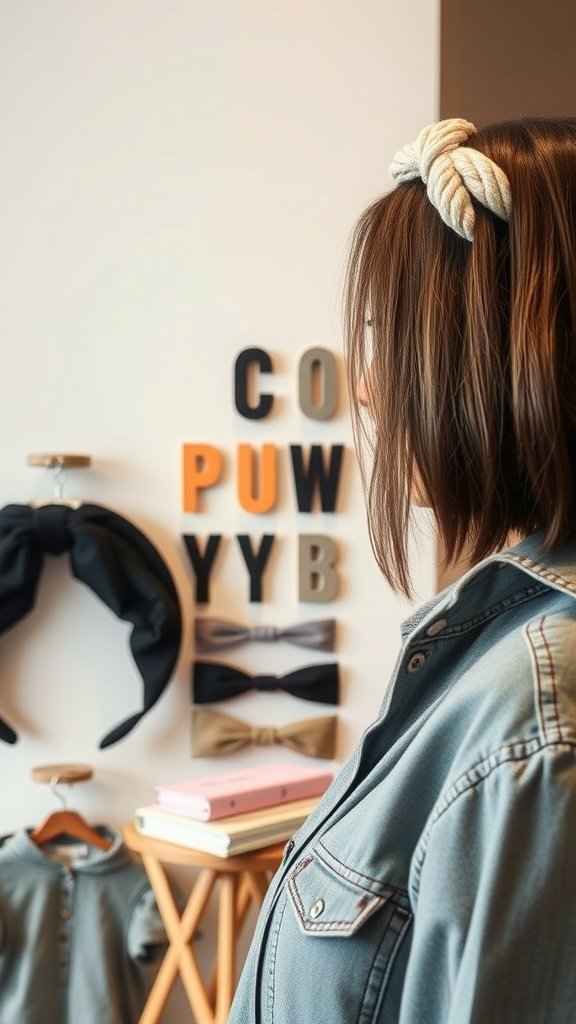 A woman with a stylish headband, showcasing a boho knotless braids bob hairstyle.