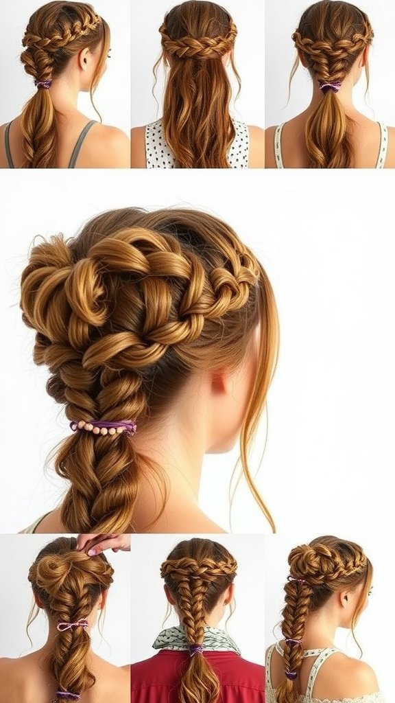 Various styling options for boho knotless braids, showcasing different hairstyles and accessories.