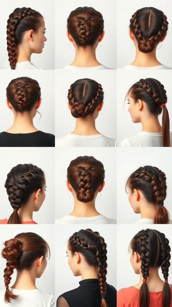 A variety of knotless braid styles displayed on a model, showcasing different ways to style medium boho knotless braids.