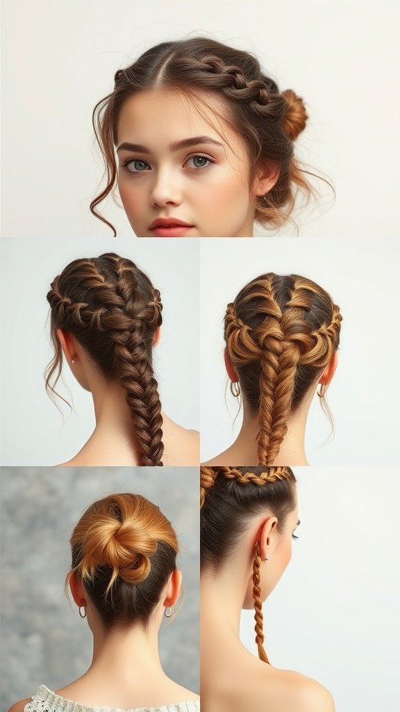 A collection of small boho knotless braid hairstyles, showcasing different styles including ponytails and loose curls.