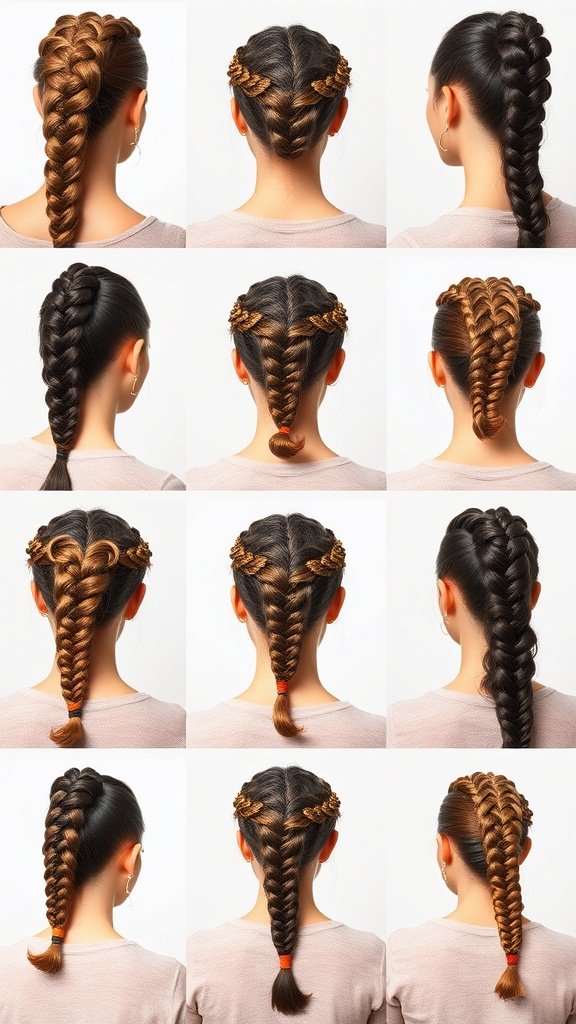 A variety of knotless braid styles, showcasing different techniques and colors.
