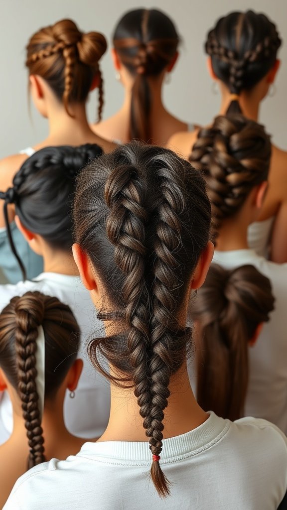 A variety of knotless twist braid hairstyles displayed from the back, showcasing different styles and techniques.