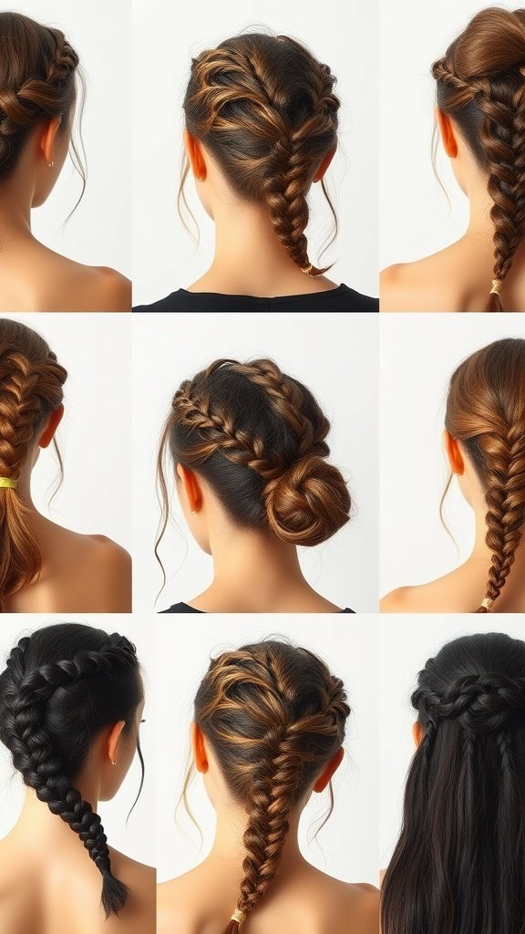 Various styles of short knotless braids including twists and curls