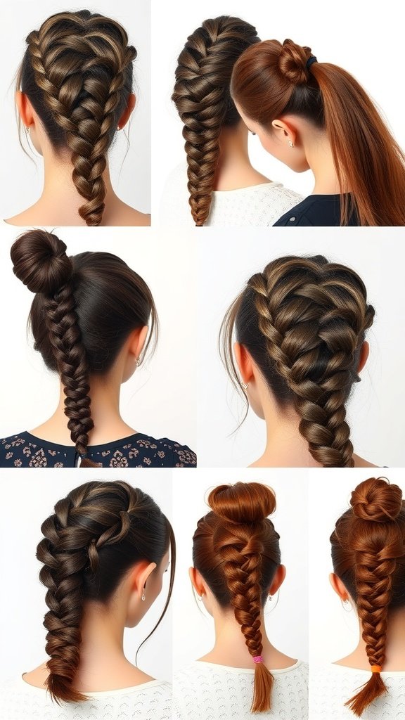 Various styling options for small boho knotless braids, including high buns, side ponytails, and loose styles.