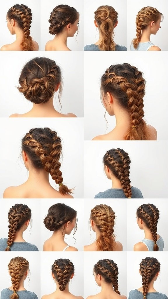 Various styles of xs knotless braids displayed in a grid format