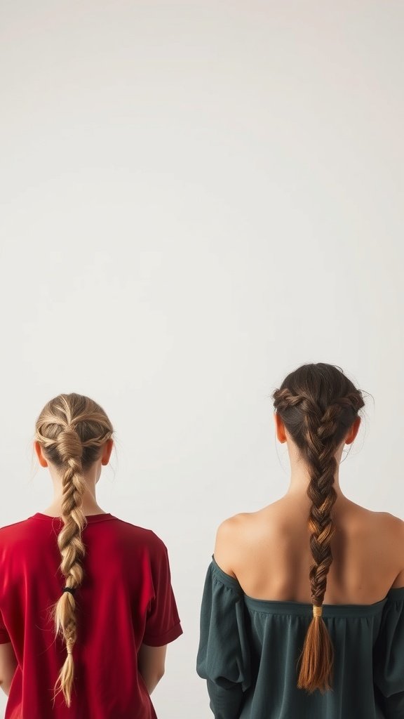 Two women showcasing different styles of large boho knotless braids from the back.