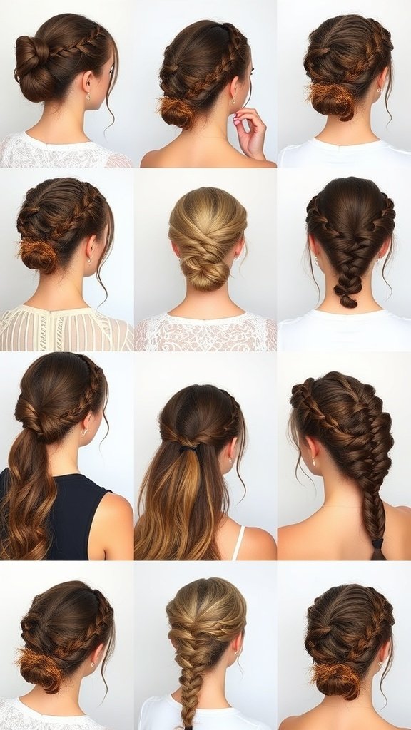 Various styles of medium boho knotless braids displayed in a grid format