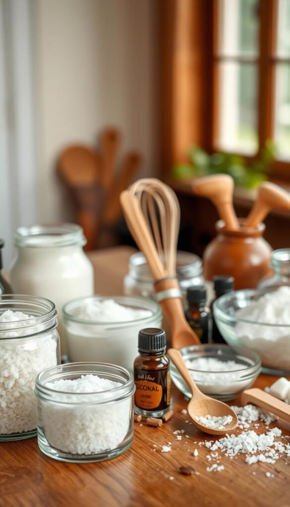 sugar scrub tools and ingredients