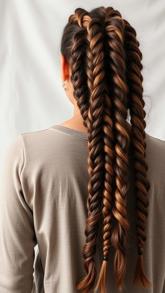 A woman with jumbo knotless box braids, showcasing a stylish and sustainable hair choice.