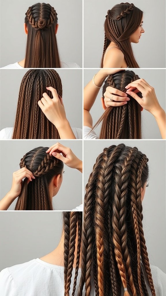 Step-by-step guide to starting knotless braids with various techniques.
