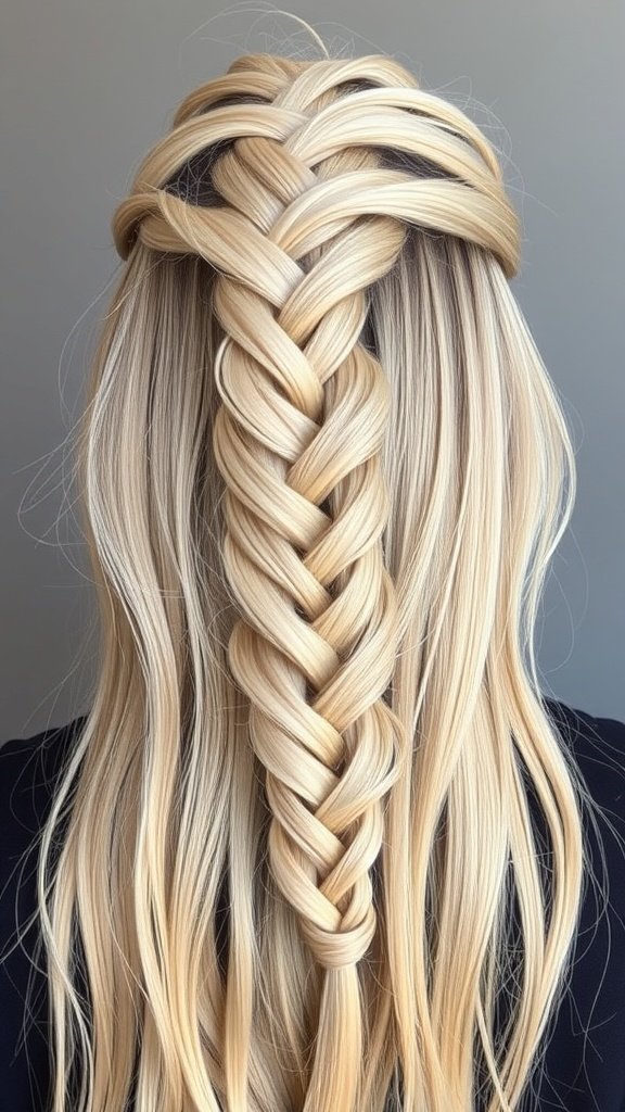 A close-up view of honey blonde knotless braids styled in a layered fashion.