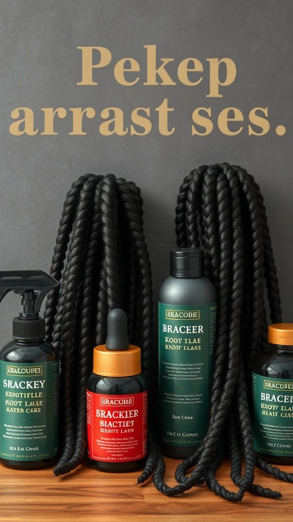 A selection of hair care products for maintaining braided hairstyles, featuring sprays and oils.