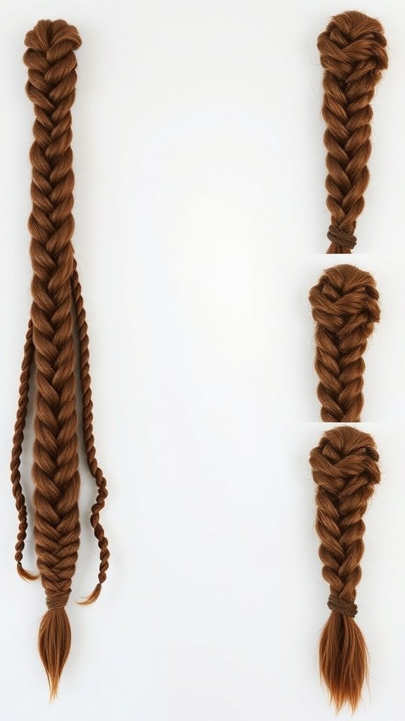 A collection of large knotless braids displayed in various styles.