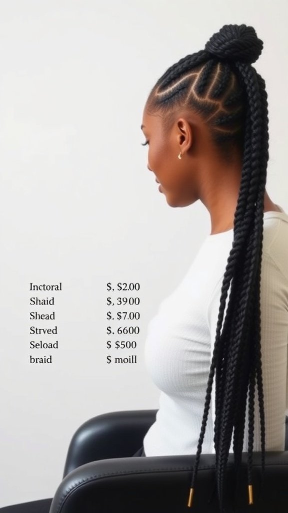 A woman with brown knotless braids styled elegantly, showcasing the neatness of the hairstyle.