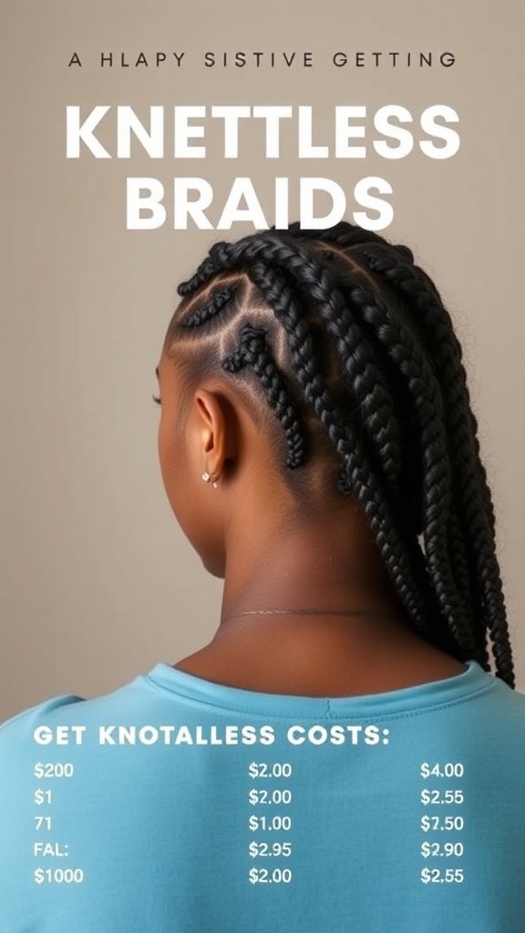 A woman with knotless braids, showcasing the cost and details of getting ginger knotless braids.