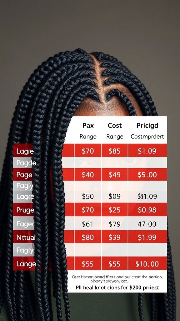 Image showing a breakdown of costs for large knotless box braids